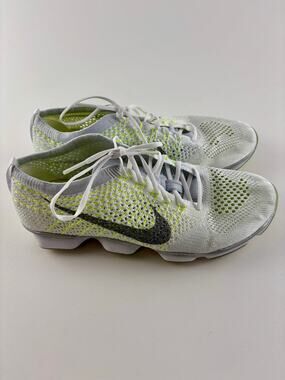 Nike Flyknit Trainer Running Shoes Women’s 8.5 White Volt Gray Sneakers Athletic